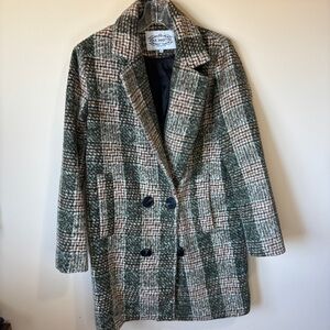 Pink Martini Green, White & Rust Pea Coat with Large Buttons light Academia